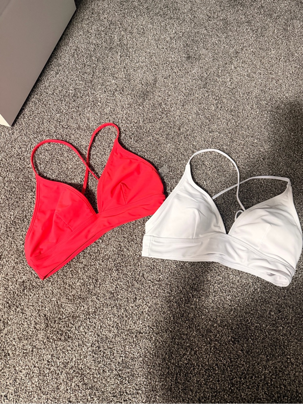 SHEIN Two-Pack Triangle Bikini Tops in Red & White